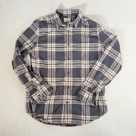 Mutual Weave Other - Mutual Weave Mens Large Plaid Button Down Shirt Grey Burgundy Long Sleeve Rugged